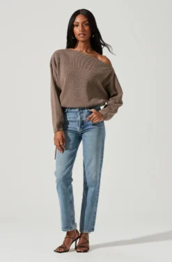 Brooklyn Off Shoulder Sweater -Barbie Clothing Shop ACT17273 DARKTAUPE 0382 scaled