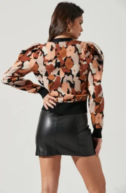 Romilly Floral Puff Sleeve Cardigan -Barbie Clothing Shop ACT17276 COPPERMULTIFLORAL 1373 3 scaled