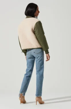 Tegan Faux Shearling Contrast Puffer Jacket -Barbie Clothing Shop ACT17307 OLIVE IVORY 0936 scaled