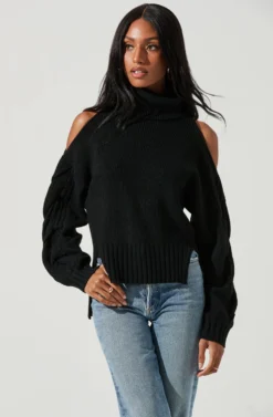 Ariella Shoulder Cutout Turtleneck Sweater -Barbie Clothing Shop ACT17311 BLACK 1072 scaled