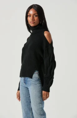 Ariella Shoulder Cutout Turtleneck Sweater -Barbie Clothing Shop ACT17311 BLACK 1075 scaled