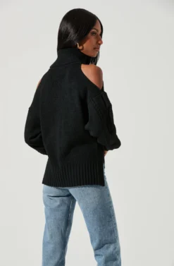 Ariella Shoulder Cutout Turtleneck Sweater -Barbie Clothing Shop ACT17311 BLACK 1084 scaled