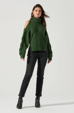 Ariella Shoulder Cutout Turtleneck Sweater -Barbie Clothing Shop ACT17311 GREEN 1021 scaled