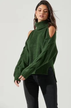 Ariella Shoulder Cutout Turtleneck Sweater -Barbie Clothing Shop ACT17311 GREEN 1029 scaled