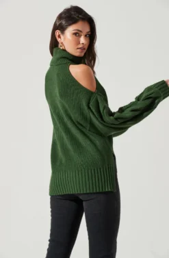 Ariella Shoulder Cutout Turtleneck Sweater -Barbie Clothing Shop ACT17311 GREEN 1040 scaled