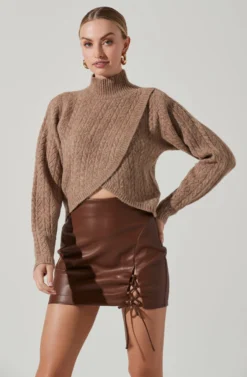 Ember Wrap Front Turtleneck Sweater -Barbie Clothing Shop ACT17332 MOCHA 2 scaled