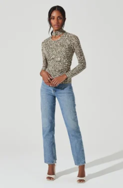 Zazie Choker Neck Long Sleeve Top -Barbie Clothing Shop ACT17345 OLIVEGREENCOMBO 0974 scaled