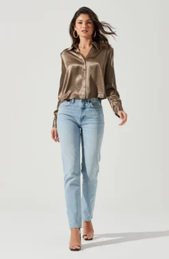 Aldina Open Back Button Down Top -Barbie Clothing Shop ACT17347S MOSS 0193 scaled