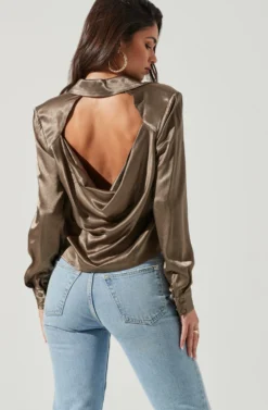 Aldina Open Back Button Down Top -Barbie Clothing Shop ACT17347S MOSS 0205 scaled