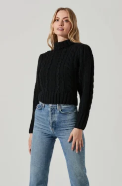 Haisley Cable Knit Turtleneck Sweater -Barbie Clothing Shop ACT17358 BLACK 2 scaled