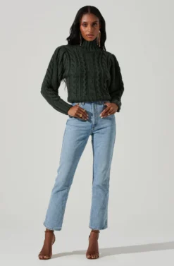 Haisley Cable Knit Turtleneck Sweater -Barbie Clothing Shop ACT17358 HUNTERGREEN 1 scaled