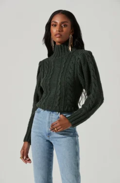 Haisley Cable Knit Turtleneck Sweater -Barbie Clothing Shop ACT17358 HUNTERGREEN 2 scaled