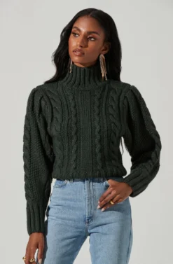 Haisley Cable Knit Turtleneck Sweater -Barbie Clothing Shop ACT17358 HUNTERGREEN 3 scaled