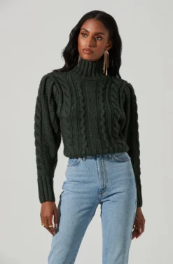 Haisley Cable Knit Turtleneck Sweater -Barbie Clothing Shop ACT17358 HUNTERGREEN 4 scaled