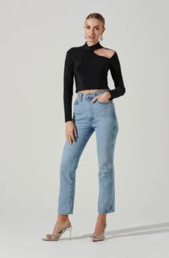 Crane Metallic Cutout Long Sleeve Top -Barbie Clothing Shop ACT17378 MIDNIGHTMETALLIC 2 scaled