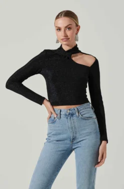 Crane Metallic Cutout Long Sleeve Top -Barbie Clothing Shop ACT17378 MIDNIGHTMETALLIC 3 scaled