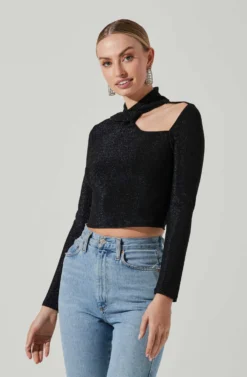 Crane Metallic Cutout Long Sleeve Top -Barbie Clothing Shop ACT17378 MIDNIGHTMETALLIC 4 scaled