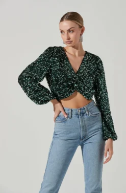 Nix Sequin Wrap Front Top -Barbie Clothing Shop ACT17381SE GREEN 4 scaled