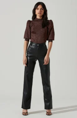 Kay Metallic Puff Sleeve Sweater -Barbie Clothing Shop ACT17397 BLACKCOPPER 2 scaled