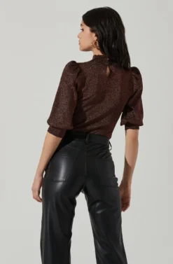 Kay Metallic Puff Sleeve Sweater -Barbie Clothing Shop ACT17397 BLACKCOPPER 4 scaled