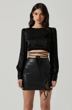 Viola Satin Tie Waist Long Sleeve Top