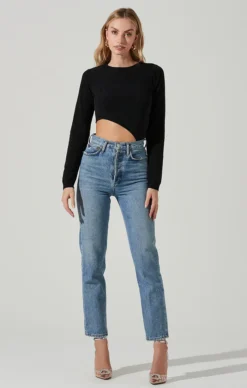 Zenni Cutout Midriff Long Sleeve Bodysuit -Barbie Clothing Shop ACT17453 BLACK 1