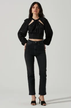 Betsy Floral Jacquard Cutout Long Sleeve Top 14 Betsy Floral Jacquard Cutout Long Sleeve Top -Barbie Clothing Shop ACT17466J BLACKJACQUARD 1 scaled