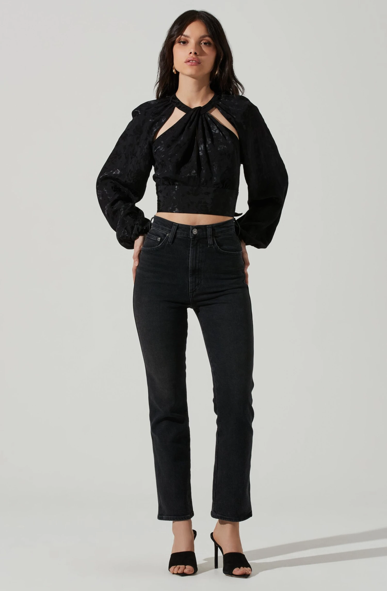 Betsy Floral Jacquard Cutout Long Sleeve Top 4 Betsy Floral Jacquard Cutout Long Sleeve Top - Image 4