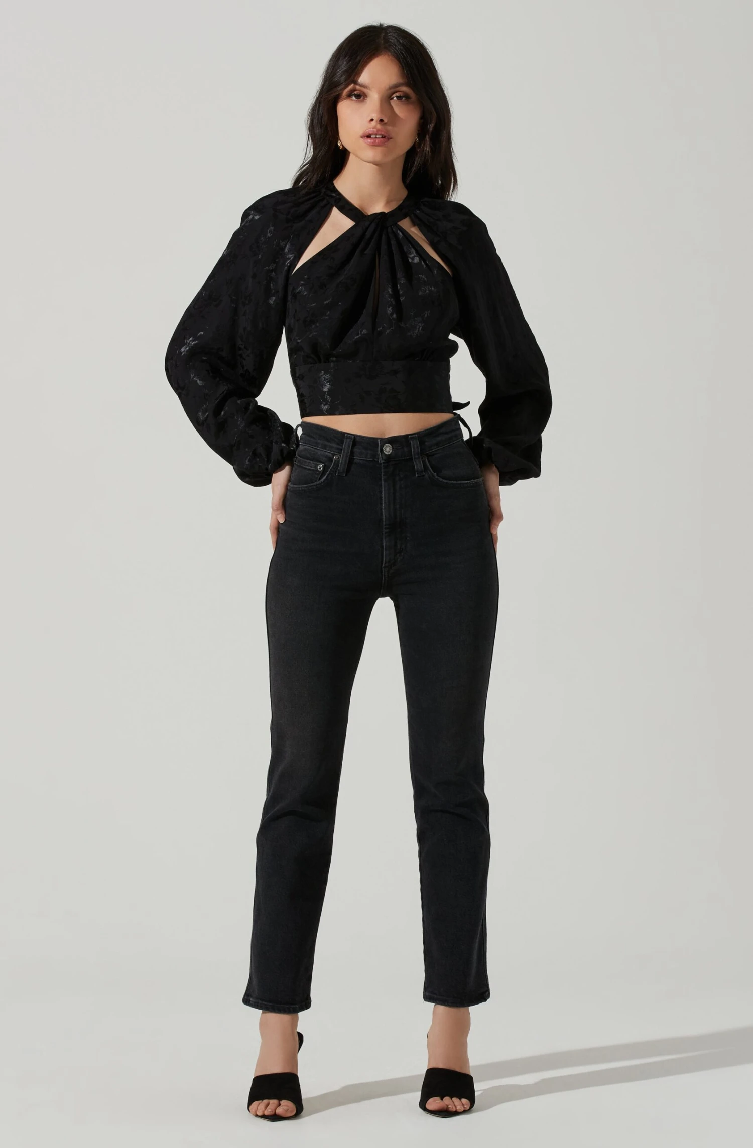 Betsy Floral Jacquard Cutout Long Sleeve Top 2 Betsy Floral Jacquard Cutout Long Sleeve Top - Image 2