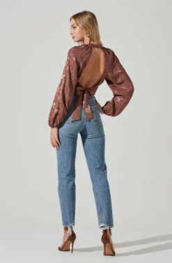 Betsy Floral Jacquard Cutout Long Sleeve Top 20 Betsy Floral Jacquard Cutout Long Sleeve Top -Barbie Clothing Shop ACT17466J BROWNJACQUARD 5 scaled