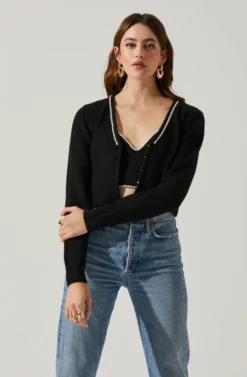 Melissa Pearl Embellished Cardigan Sweater -Barbie Clothing Shop ACT17475P BLACK 4 scaled