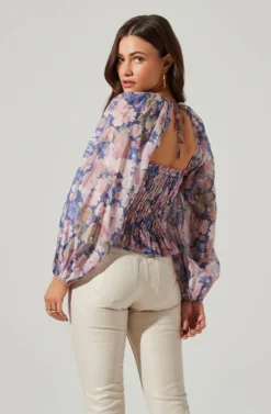 Nicollete Square Neck Smocked Long Sleeve Top -Barbie Clothing Shop ACT17479 PURPLEPINKFLORAL 1 4 scaled