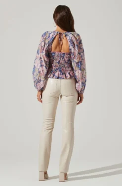 Nicollete Square Neck Smocked Long Sleeve Top -Barbie Clothing Shop ACT17479 PURPLEPINKFLORAL 1 5 scaled