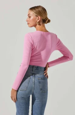 Rima Cutout Knot Front Bodysuit -Barbie Clothing Shop ACT17538 PINK 5 scaled