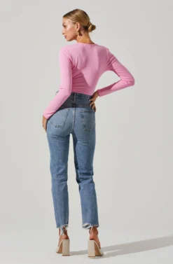 Rima Cutout Knot Front Bodysuit -Barbie Clothing Shop ACT17538 PINK 6 scaled