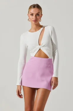 Rima Cutout Knot Front Bodysuit -Barbie Clothing Shop ACT17538 WHITE 2 scaled