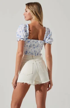 Feronia Floral Eyelet Puff Sleeve Top -Barbie Clothing Shop ACT17678 BLUEFLORAL 3 scaled