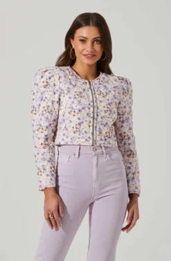 Brea Floral Quilted Cropped Puff Sleeve Jacket -Barbie Clothing Shop ACT17697 LILACCORALMULTI 1 4 scaled