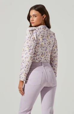 Brea Floral Quilted Cropped Puff Sleeve Jacket -Barbie Clothing Shop ACT17697 LILACCORALMULTI 1 5 scaled