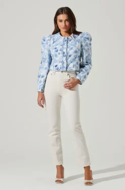 Alena Quilted Cropped Puff Sleeve Jacket -Barbie Clothing Shop ACT17703 BLUEABSTRACT 1 1 scaled