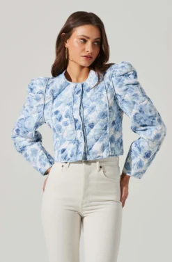 Alena Quilted Cropped Puff Sleeve Jacket -Barbie Clothing Shop ACT17703 BLUEABSTRACT 1 3 scaled