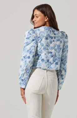 Alena Quilted Cropped Puff Sleeve Jacket -Barbie Clothing Shop ACT17703 BLUEABSTRACT 1 5 scaled