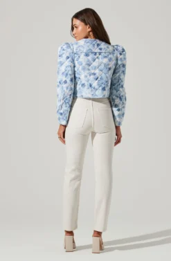 Alena Quilted Cropped Puff Sleeve Jacket -Barbie Clothing Shop ACT17703 BLUEABSTRACT 1 6 scaled