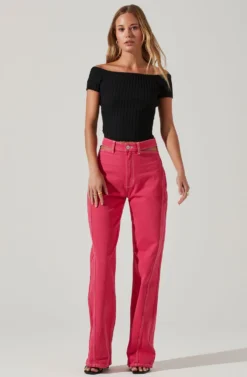 Leslie Off Shoulder Ribbed Knit Sweater -Barbie Clothing Shop ACT17756 BLACK 1 scaled