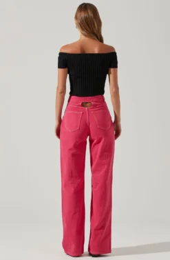 Leslie Off Shoulder Ribbed Knit Sweater -Barbie Clothing Shop ACT17756 BLACK 5 scaled