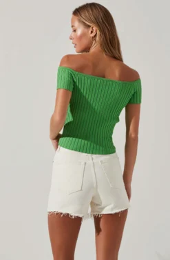 Leslie Off Shoulder Ribbed Knit Sweater -Barbie Clothing Shop ACT17756 LIMEGREEN 4 scaled