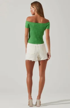 Leslie Off Shoulder Ribbed Knit Sweater -Barbie Clothing Shop ACT17756 LIMEGREEN 5 scaled