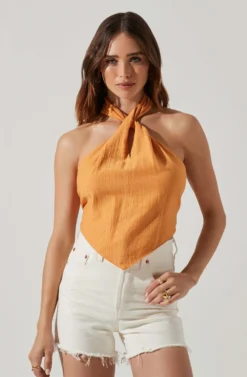 Kerensa Asymmetrical Halter Top -Barbie Clothing Shop ACT17768 ORANGE 3 scaled