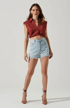 Kathlynn Front Twist Collared Top -Barbie Clothing Shop ACT17783 CHOCOLATE 1 scaled