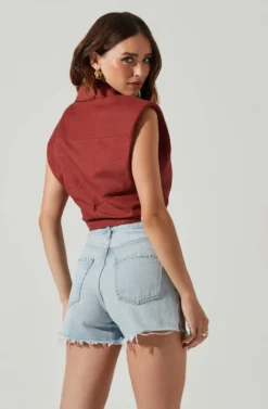 Kathlynn Front Twist Collared Top -Barbie Clothing Shop ACT17783 CHOCOLATE 3 scaled